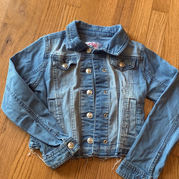 JUSTICE Cropped Denim Jacket Size 6/7 - Picture 1 of 7